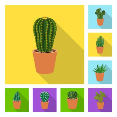 Kaktüs ve pot logo vektör Illustration. Kaktüs ve kaktüsler hisse senedi vektör çizim.