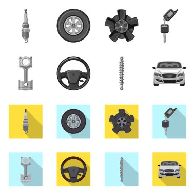 Otomatik ve bölümü simge vektör tasarımı. Web için oto, araba hisse senedi simgesi kümesi.