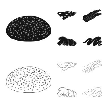 Burger ve sandviç logosu yalıtılmış nesne. Burger ve dilim hisse senedi vektör çizim seti.