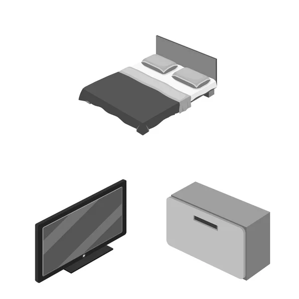 Geïsoleerde object van slaapkamer en kamer symbool. Aantal slaapkamer en meubelen voorraad vectorillustratie. — Stockvector