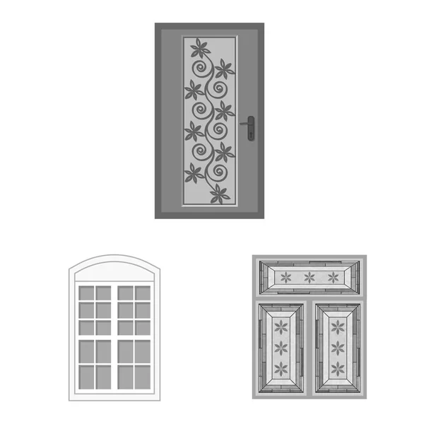 Ilustración vectorial de puerta e icono frontal. Colección de puerta y madera símbolo de stock para web . — Vector de stock