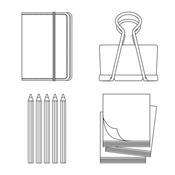 Objeto isolado de escritório e sinal de fornecimento. Conjunto de escritório e ilustração do vetor de estoque da escola . — Vetor de Stock