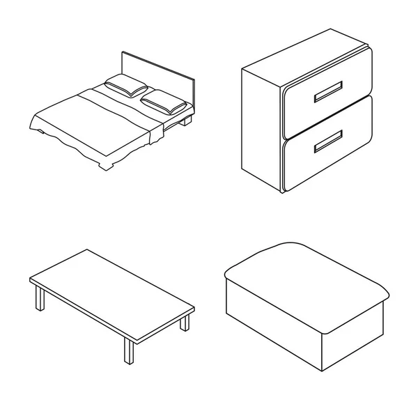 Elkülönített objektum hálószoba és szoba-szimbólum. Gyűjtemény a hálószoba és a bútorok vektor stock illusztráció. — Stock Vector