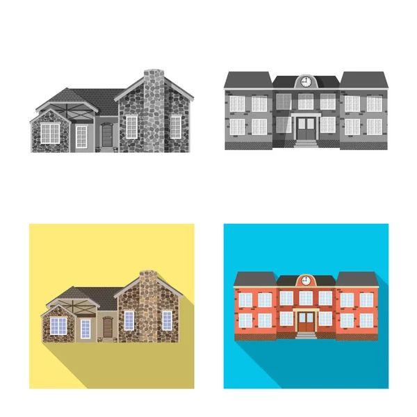 Isolated object of building and front icon. Collection of building and roof vector icon for stock. — Stock Vector