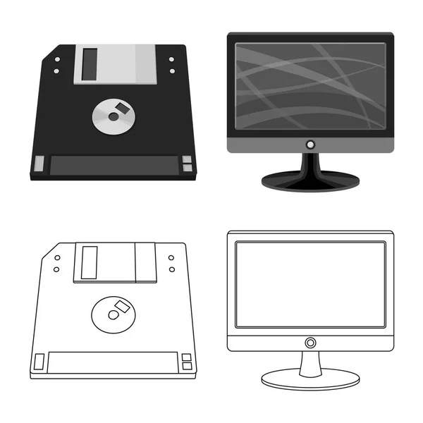Векторная иллюстрация значка ноутбука и устройства. Набор иконки для ноутбука и сервера на складе . — стоковый вектор