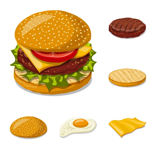Vektor illustration av burgare och smörgås tecken. Uppsättning av burgare och slice vektor ikon för lager. — Stock vektor