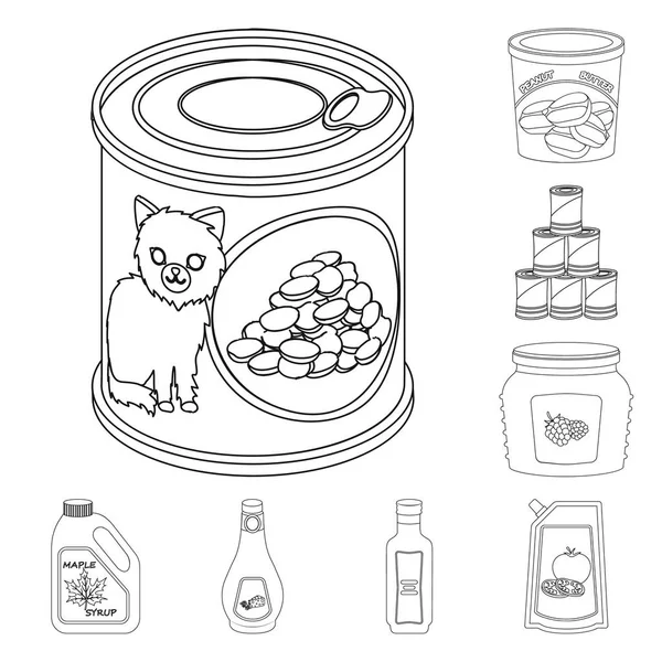 Ilustração vetorial de lata e sinal de comida. Coleção de lata e pacote de símbolo de estoque para web . — Vetor de Stock