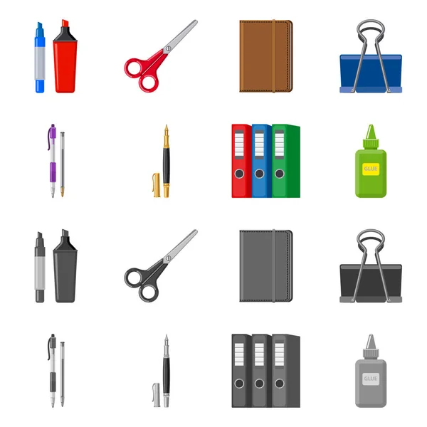 Isolé objet de bureau et de fournitures logo. Collecte de symboles de bureau et de stock scolaire pour le web . — Image vectorielle