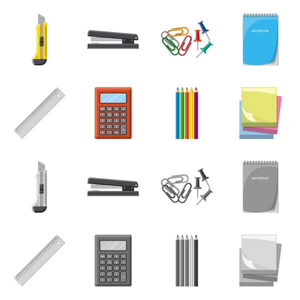 Illustration vectorielle de l'icône bureau et fournitures. Ensemble de symbole de stock de bureau et d'école pour le Web . — Image vectorielle