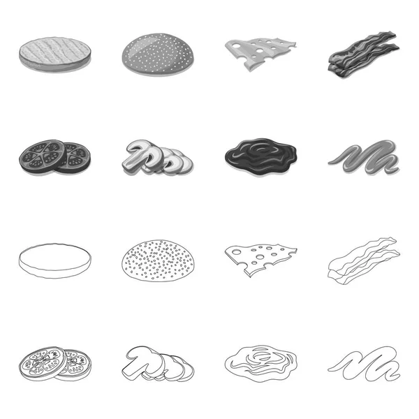 Projekt wektor ikona burger i kanapkami. Kolekcja burger i plasterek Stockowa ilustracja wektorowa. — Wektor stockowy