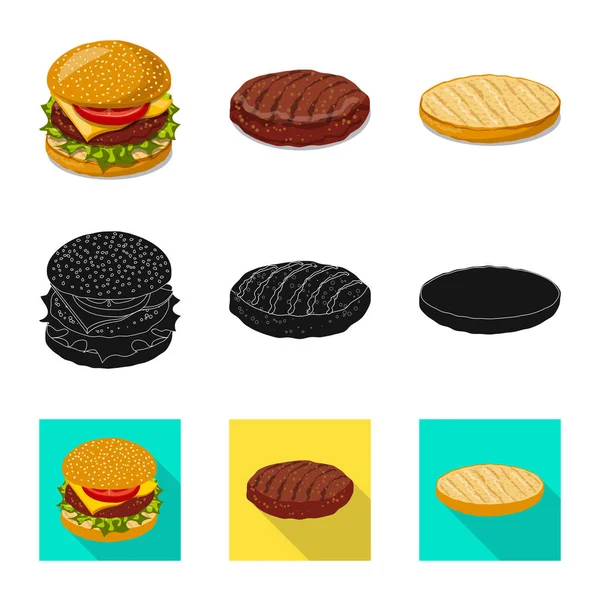 Diseño vectorial de hamburguesa y logo sándwich. Juego de hamburguesas y rebanadas para web . — Vector de stock