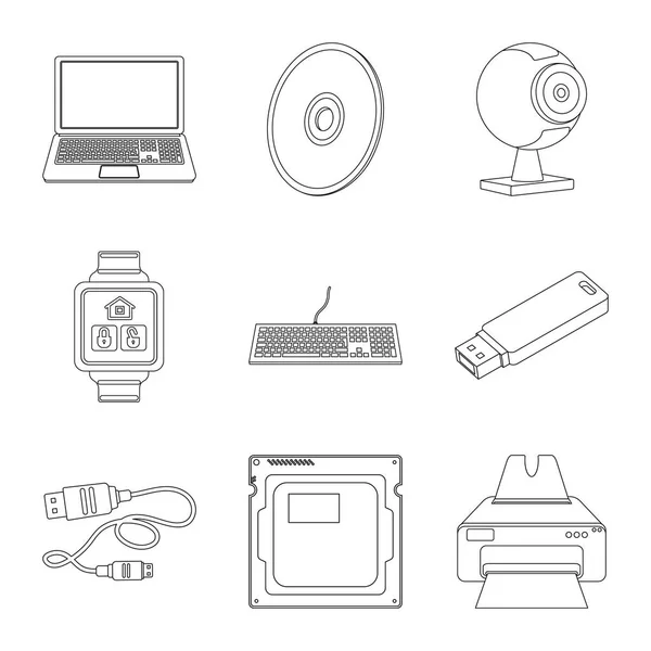 Objeto aislado del ordenador portátil y el símbolo del dispositivo. Colección de ilustración de vectores de portátiles y servidores . — Vector de stock