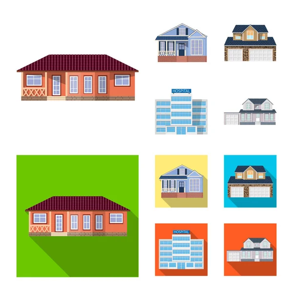 Vector illustration of building and front logo. Set of building and roof stock vector illustration. — Stock Vector