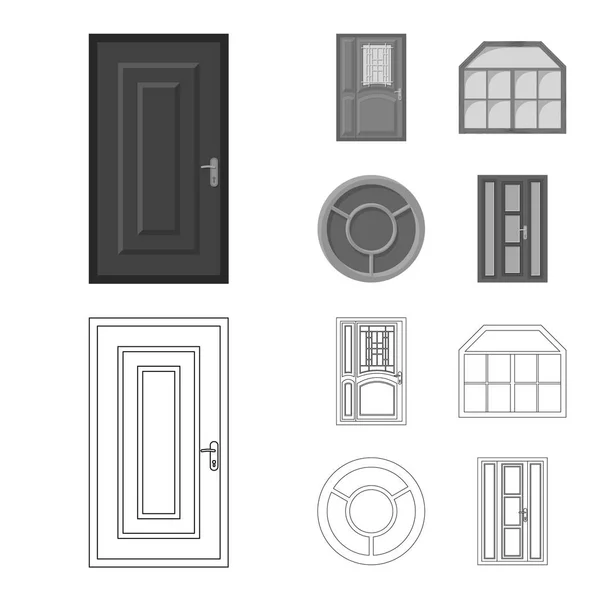 Izolovaný objekt dveře a přední znamení. Dveře a dřevěné vektorové ilustrace. — Stockový vektor