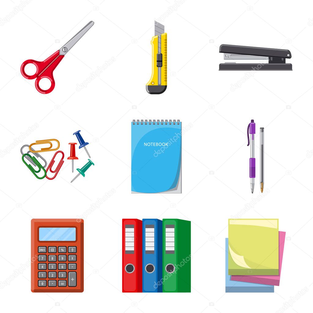 Isolated object of office and supply logo. Set of office and school stock symbol for web.