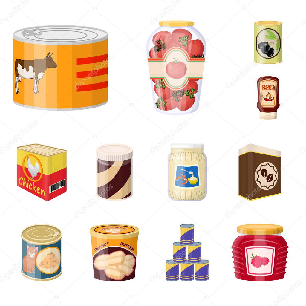 Isolated object of can and food logo. Collection of can and package stock symbol for web.