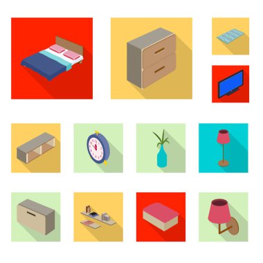 Bir yatak odası ve oda işaret illüstrasyon vektör. Hisse senedi için yatak ve mobilya vektör simge topluluğu.