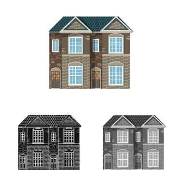 Vektör çizimi bina ve ön işareti. Web için bina ve çatı hisse senedi simgesi kümesi.