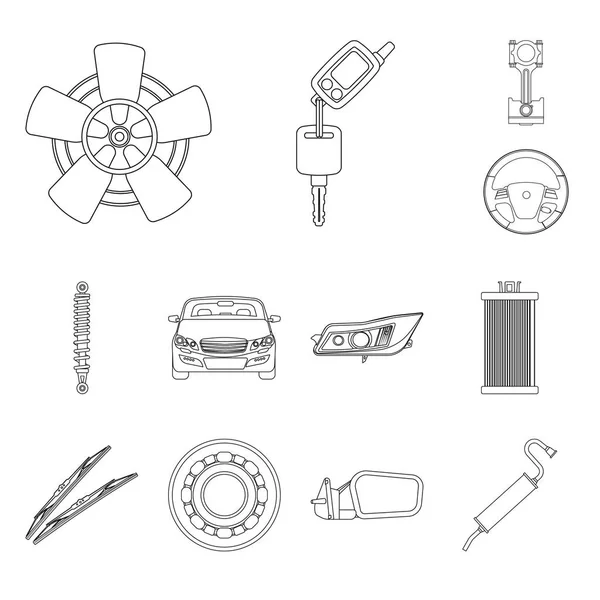 Vektorillustration des Auto- und Teilesymbols. Sammlung von Auto-und Auto-Aktiensymbol für das Web. — Stockvektor