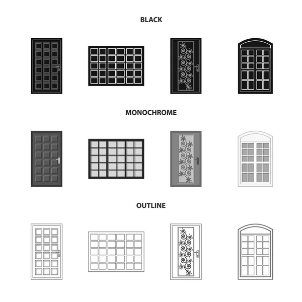 Isoliertes Objekt der Tür und des Frontsymbols. Sammlung von Tür- und Holzstock-Vektorillustrationen. — Stockvektor