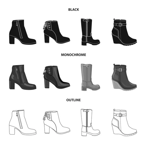 जूते और महिला लोगो के वेक्टर डिजाइन। वेब के लिए जूते और फुट स्टॉक प्रतीक का संग्रह . — स्टॉक वेक्टर