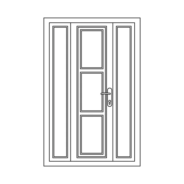 Ilustración vectorial de la puerta y el cartel frontal. Conjunto de puerta e icono de vector de madera para stock . — Vector de stock