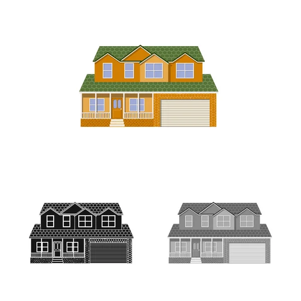 Geïsoleerde object van gebouw en teken de voorkant. Set van gebouw en dak vector pictogram voor voorraad. — Stockvector