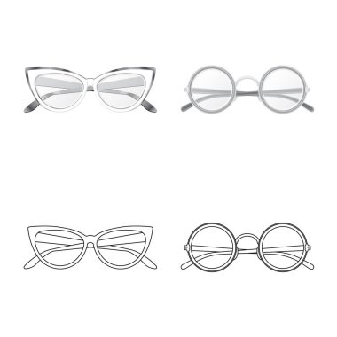 Gözlük ve çerçeve sembolü yalıtılmış nesne. Gözlük ve hisse senedi için aksesuar vektör simge kümesi.