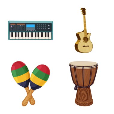 Müzik tasarım vektör ve işareti ayarlamak. Hisse senedi için müzik ve araç vektör simgesi topluluğu.