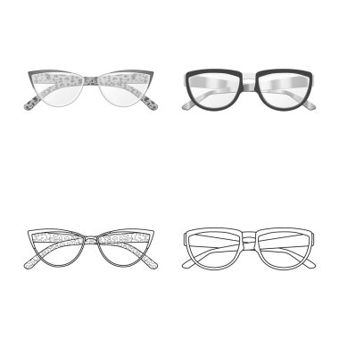 Gözlük tasarım vektör ve işareti çerçeve. Gözlük ve hisse senedi için aksesuar vektör simge kümesi.