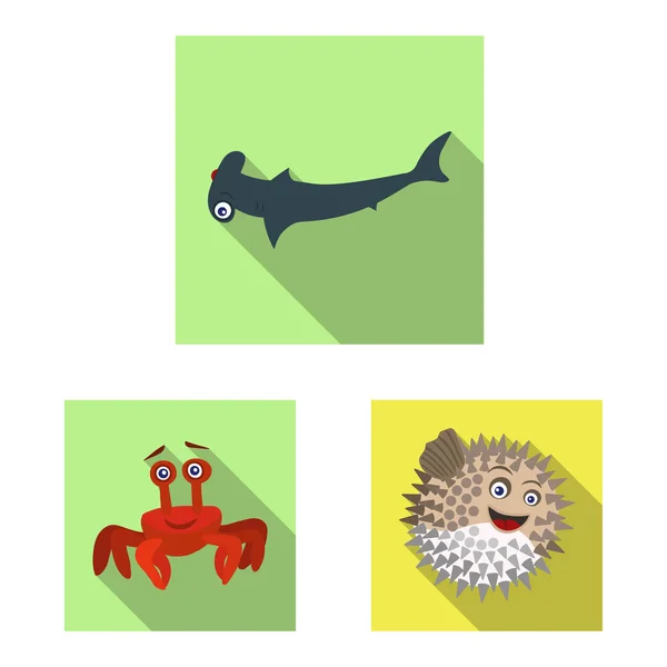 Ilustración vectorial del signo marino y animal. Colección de mar y vector marino icono para stock . — Vector de stock