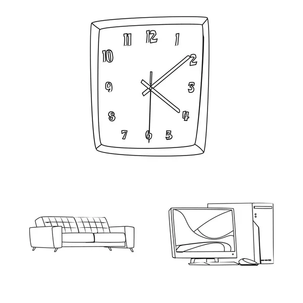 Diseño vectorial de muebles e icono de trabajo. Conjunto de muebles y el hogar vector de la ilustración . — Vector de stock