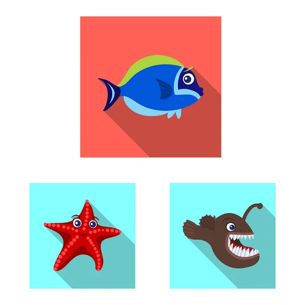 Objeto aislado del logotipo del mar y los animales. Conjunto de símbolo de stock marino y marino para web . — Vector de stock