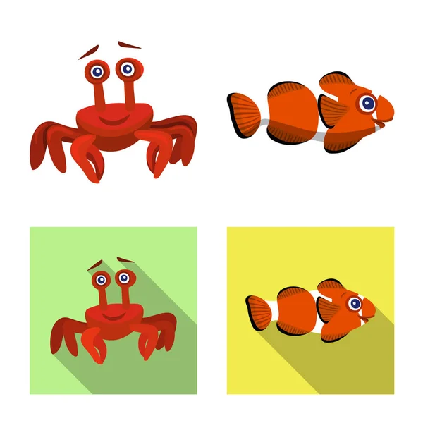 Ilustración vectorial del icono del mar y los animales. Colección de símbolo de stock marino y marino para web . — Vector de stock