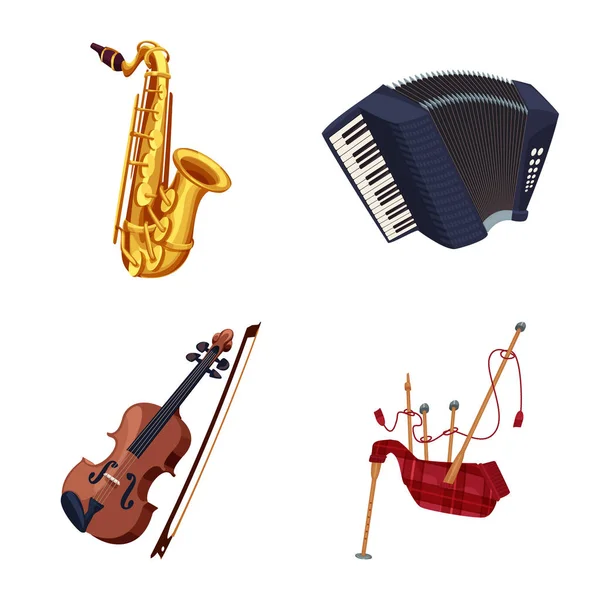 Geïsoleerde object van muziek en melodie pictogram. Set muziek en instrument aandelensymbool voor web. — Stockvector