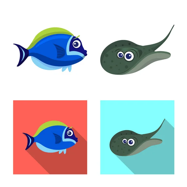 Ilustración vectorial del logotipo marino y animal. Colección de ilustración de vectores marinos y marinos . — Vector de stock