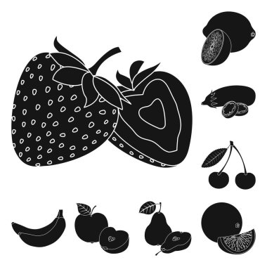 Sebze ve meyve simge vektör tasarımı. Hisse senedi için sebze ve vejeteryan vektör simge kümesi.