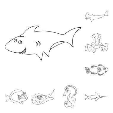 Deniz ve hayvan sembolü vektör Illustration. Deniz ve deniz hisse senedi vektör çizim.