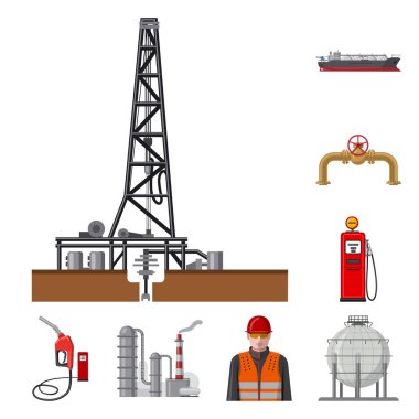 Petrol ve gaz simge vektör Illustration. Petrol ve benzin hisse senedi vektör çizim seti.