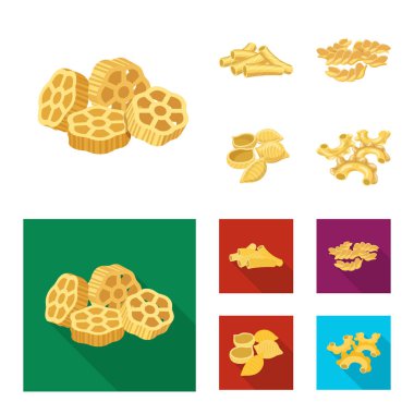 Makarna ve karbonhidrat simgesi yalıtılmış nesne. Makarna ve makarna hisse senedi vektör çizim seti.