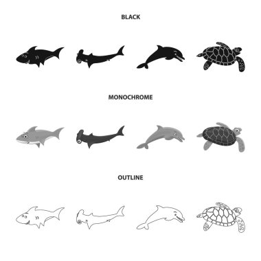 Deniz ve hayvan simge vektör Illustration. Deniz ve hisse senedi için deniz vektör simge kümesi.