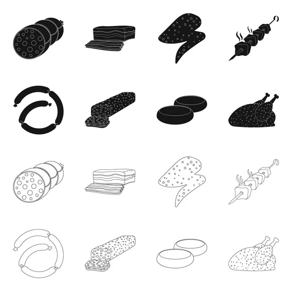 고기와 햄 상징의 벡터 그림입니다. 고기 및 웹에 대 한 주식 기호 요리 모음. — 스톡 벡터