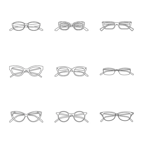Vektorový design brýlí a rám sign. Kolekce brýlí a příslušenství skladem vektorové ilustrace. — Stockový vektor