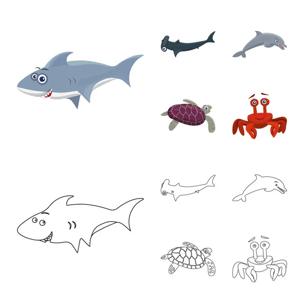 Objeto aislado del logotipo del mar y los animales. Colección de ilustración de vectores marinos y marinos . — Vector de stock