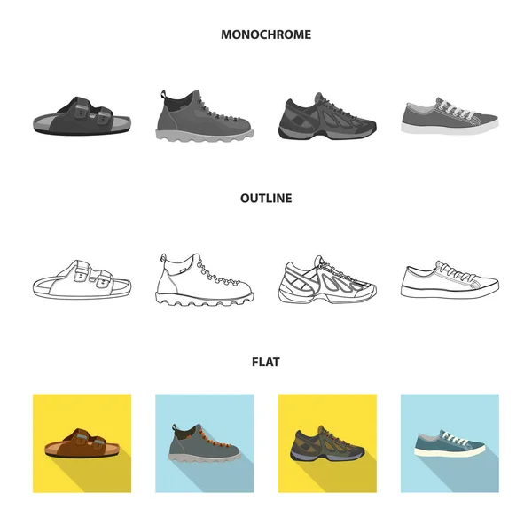 Векторная иллюстрация значка обуви и обуви. Набор векторных значков обуви и ног для склада . — стоковый вектор