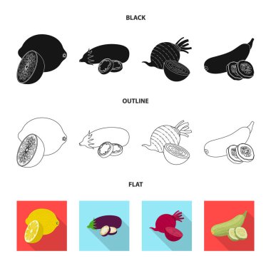 Sebze ve meyve logo vektör Illustration. Hisse senedi için sebze ve vejeteryan vektör simge kümesi.