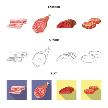 İşareti et ve ham izole nesne. Et ve hisse senedi için pişirme vektör simgesi ayarla.
