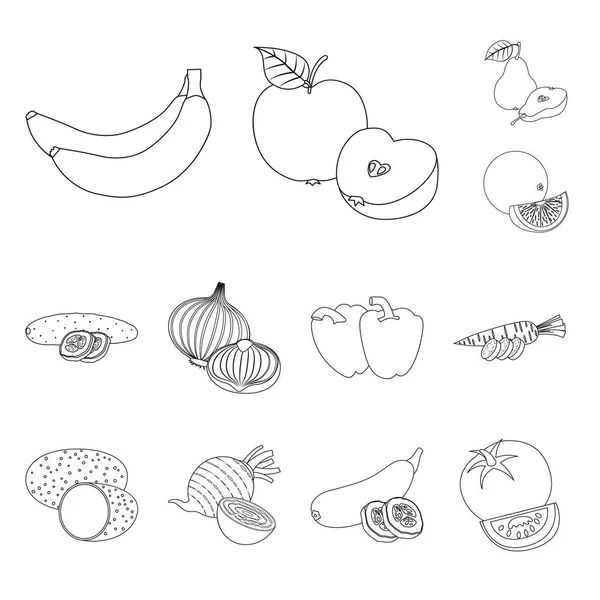 Diseño vectorial del logotipo de verduras y frutas. Colección de icono de vector vegetal y vegetariano para stock . — Archivo Imágenes Vectoriales