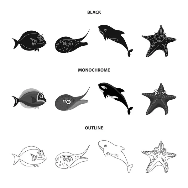 Векторный дизайн морского и животного логотипа. Комплект морских и морских векторных значков для склада . — стоковый вектор