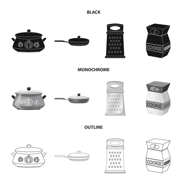 Isolé objet de cuisine et cuisinier logo. Collection d'illustration vectorielle de stock de cuisine et d'appareils . — Image vectorielle